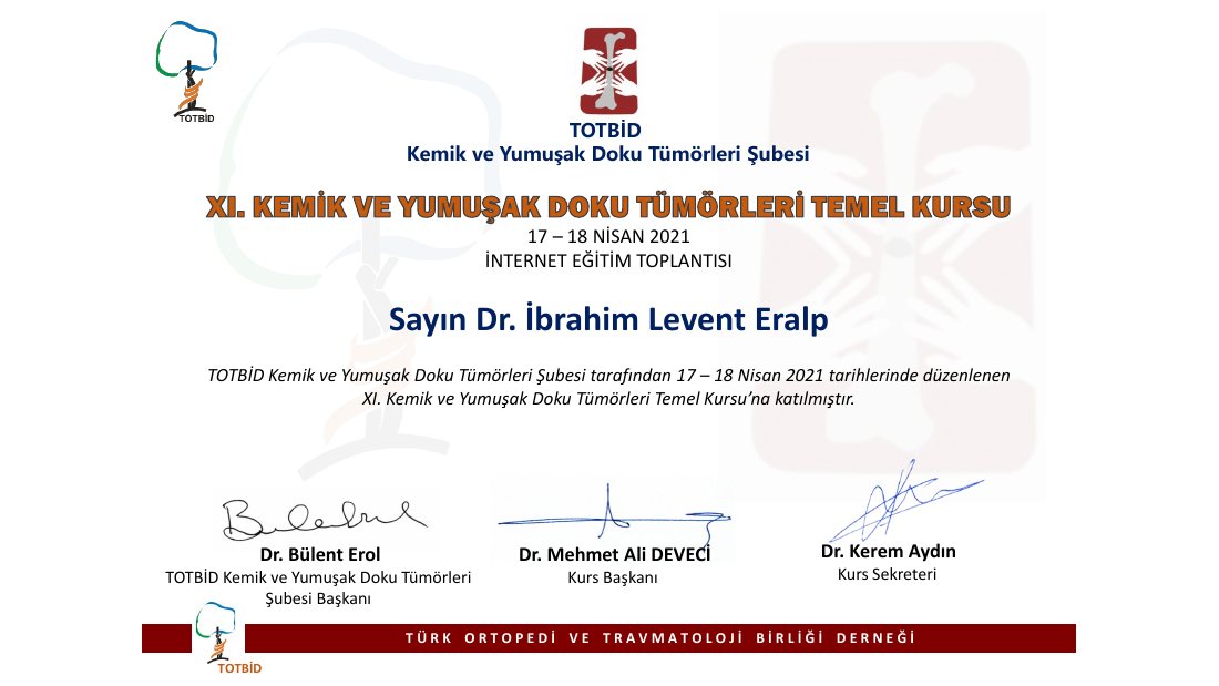 Dr. İbrahim Levent Eralp Katılım Belgesi — ilk sayfa