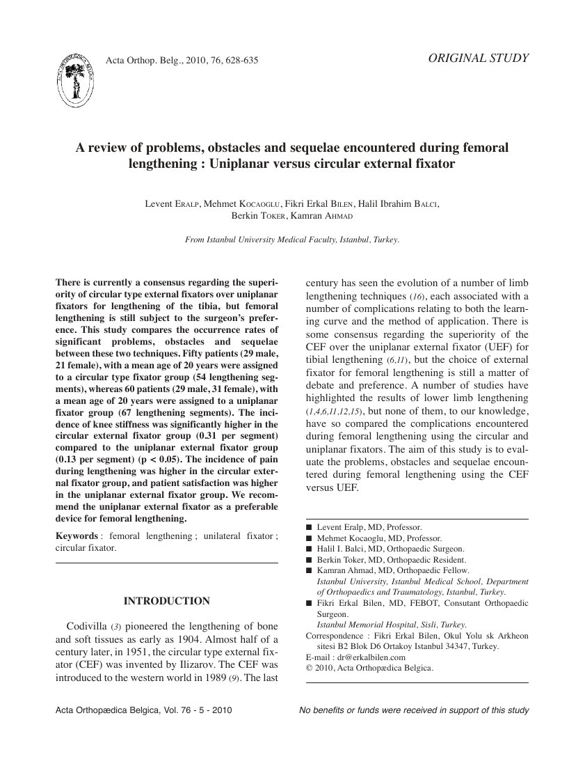 A review of problems, obstacles and sequelae encountered during femoral lengthening : uniplanar versus circular external fixator — ilk sayfa