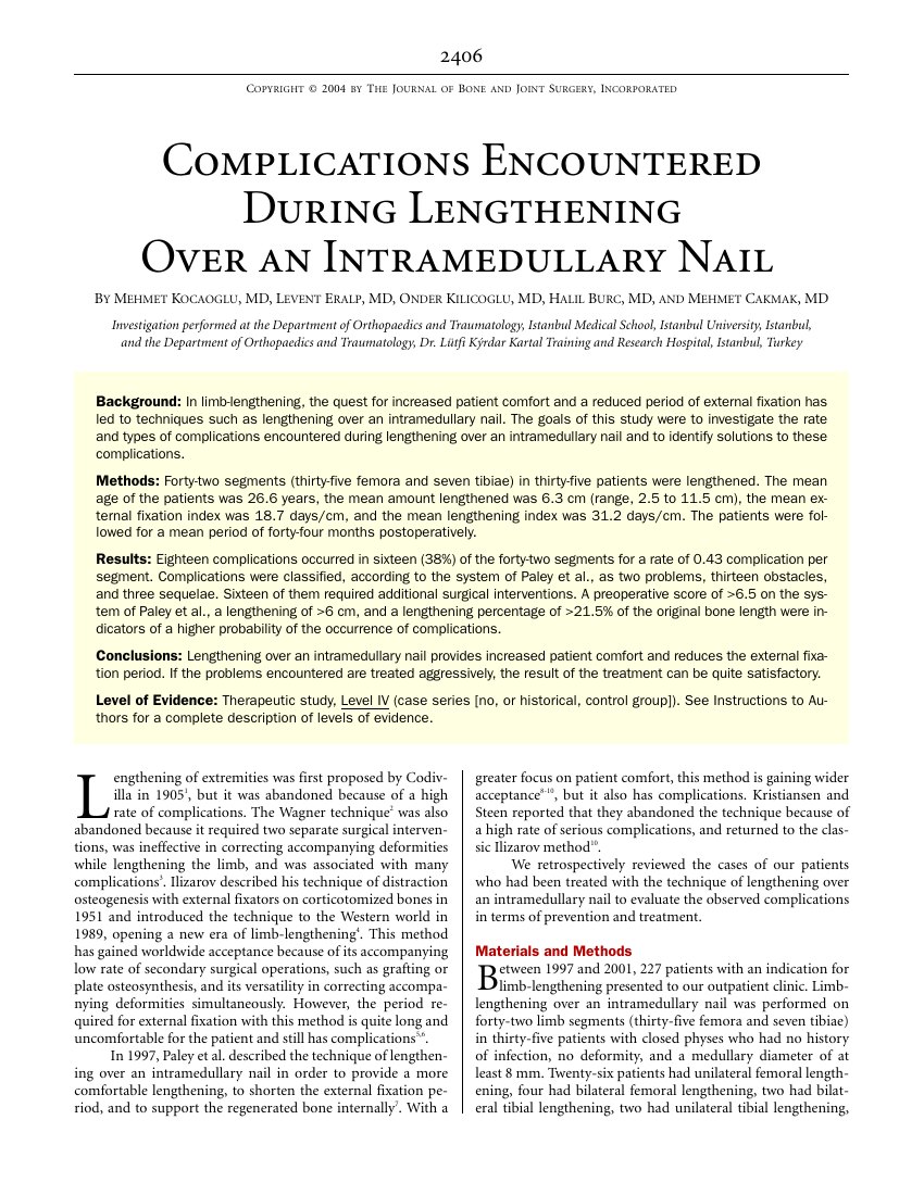 Complications encountered during lengthening over an intramedullary nail — ilk sayfa