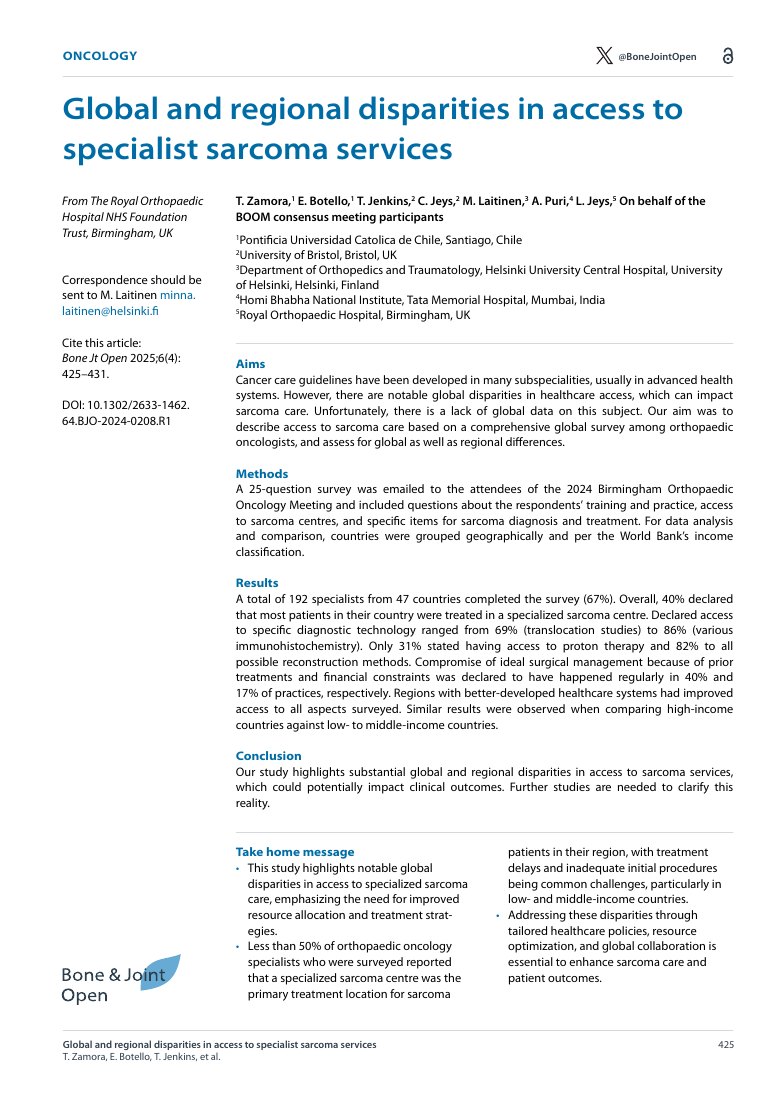 Global and regional disparities in access to specialist sarcoma services — ilk sayfa