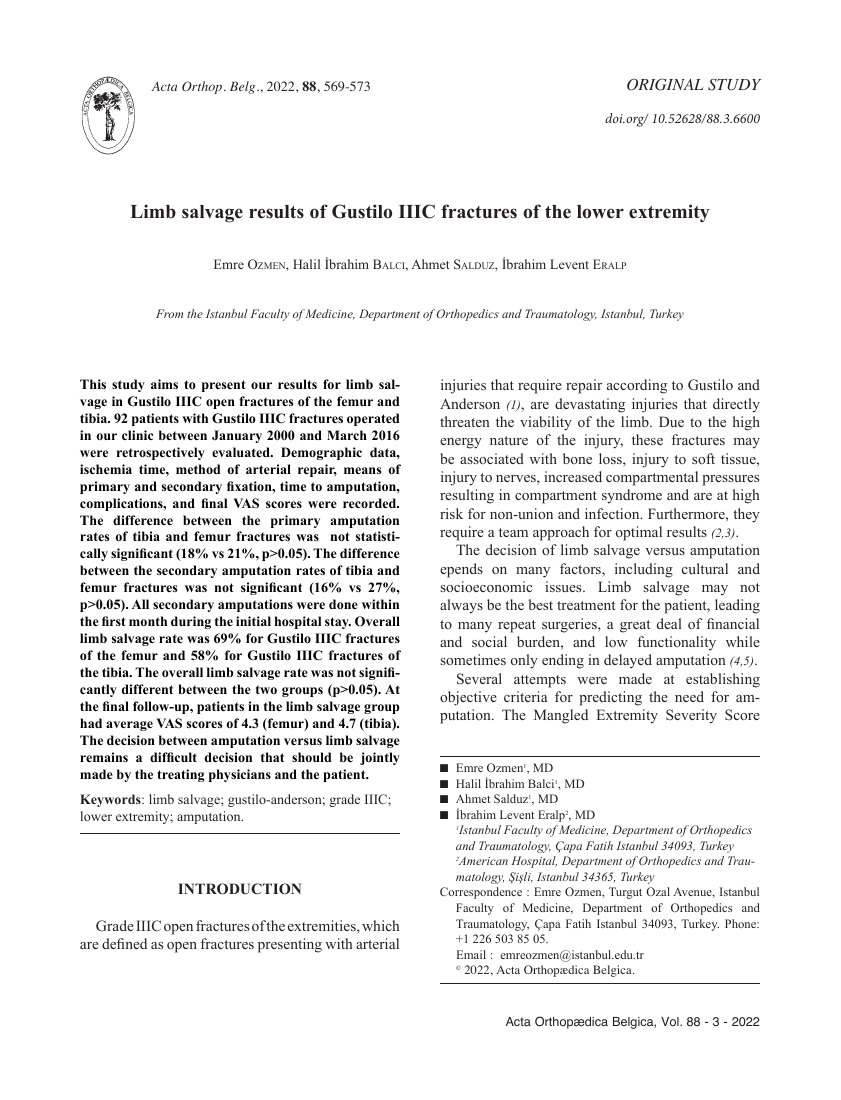 Limb salvage results of Gustilo IIIC fractures of the lower extremity — ilk sayfa