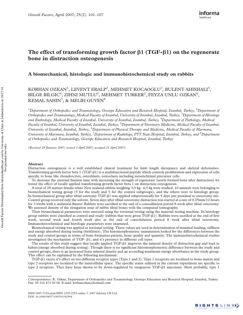 The effect of transforming growth factor beta1 (TGF-beta1) on the regenerate bone in distraction osteogenesis — ilk sayfa